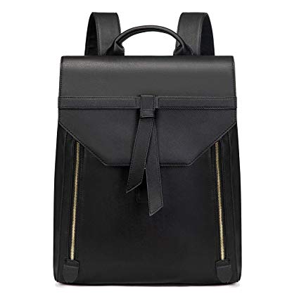 Estarer Women PU Leather Laptop Backpack 15.6" for Work Large Black Rucksack School Bag for Girls