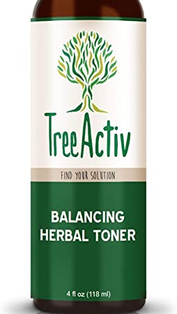 TreeActiv Balancing Herbal Toner | Facial Skin Moisturizer | Witch Hazel | Rose Water | Clary Sage | Tea Tree | Natural Astringent | Alcohol-Free | Reduce Oily Face Acne | Men, Women, Teens | 4 fl oz