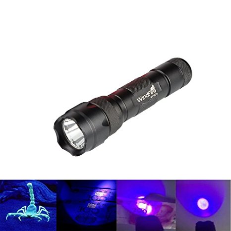 WindFire WF_502B_UV 1 Mode 395-410 nm High Performance UV-Ultraviolet LED Blacklight Flashlight 18650 Rechargeable Battery Powered Money/Leak Detector and Cat-Dog-Pet Urine Detector (No Battery)