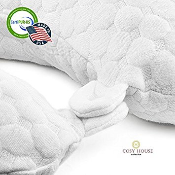 Best Memory Foam Travel Pillow with Bamboo Cover -Newly Improved - Made in the USA - Certipur - Firm & Comfortable Neck Support - Traveling Pillows for Airplanes, Cars, Buses, Trains, Offices or Homes