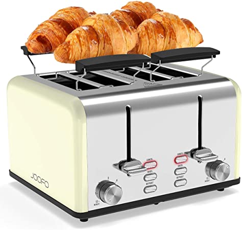 JOOFO 4 Slice Toaster,6 Shade Settings Extra-Wide Slot Stainless Steel Toaster with Bagel, Cancel, Defrost,Reheat Function Removable Crumb Tray (4 Slice, Beige)