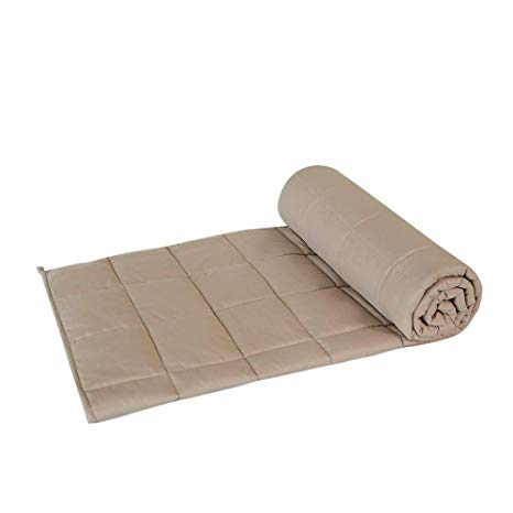 Cozynight Weighted Blanket 15Lbs (48''x72'',Light Brown,Twin Size), Heavy Blanket with Weighted Glass Beads Release Stress and Give You a Deep Sleep in The Night