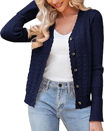 GRACE KARIN Cardigan Sweaters for Women Lightweight 2024 Fall Cropped Cardigan Button Up Crochet Cardigan Outfits