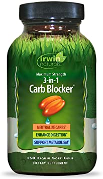 Irwin Naturals Maximum Strength 3-in-1 Carb Blocker - Neutralize Carbohydrates and Support Metabolism - 150 Liquid Softgels