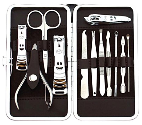 FOONEE Luxury Nail Care Personal Manicure Pedicure Nail Clipper Set with Case (Brown)