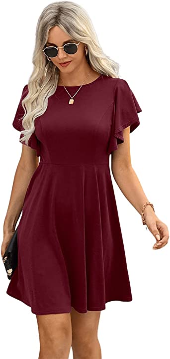 DIDK Damen A Linie Kleid Elegant Sommerkleid Schmetterlingsärmel Freizeitkleid Kielang Swing Stretchy Kleider