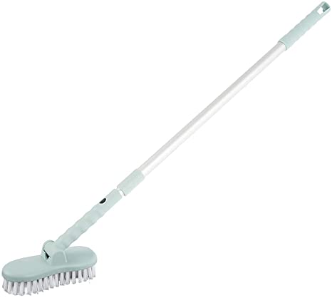 Long Handle Grout Brush 44" Long Reach Cleaning Brush Extendable Telescopic Handle Stiff Bristles Shower Brush Perfect for Batchroom Kitchen Tub Cleaning Hard to Reach Areas (Blue)