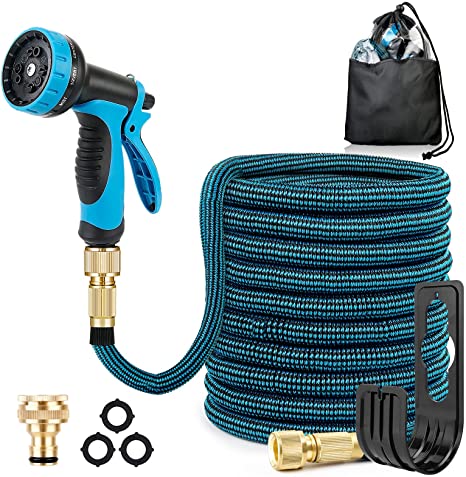 Expandable Garden Hose, 50ft Water Hose with 10 Function Spray Nozzle Flexible Outdoor Yard Hose with Solid Fittings, Lightweight & Leakproof