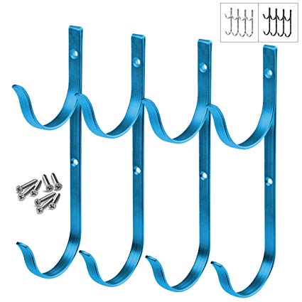 Gray Bunny GB-6898BLU4 Swimming Pool Aluminum Pole Hanger Set, Blue, 2-Pack (4 Hooks), for Telescoping Poles, Leaf Rakes, Skimmers, Nets, Brushes, Vacuum Hoses and More!