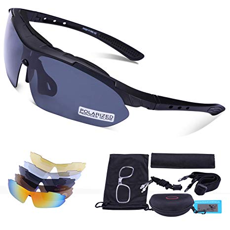 Sport Sunglasses - Carfia Polarized Sunglasses for Men and Women with 5 Interchangeable Lenses, Cycling Running Fishing Skiing Golf, TR90 Unbreakable Frame