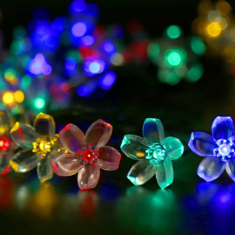 Solar String Lights BIRUGEAR Decorative Flower Solar Powered String Lights 50 LED For Outdoor Gardens Lawn Patio Wedding Christmas Parties - Multi-Color  33 Feet