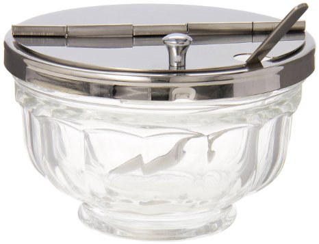 Tablecraft 71004 12 oz Retro Glass Sugar Bowl with Stainless Steel Lid