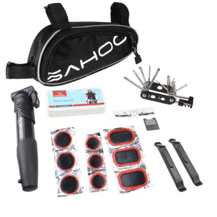 Sahoo® Bicycle Bike Tyre 14 in 1 Multi-use Repair Tools Kits Bag with Mini Pump