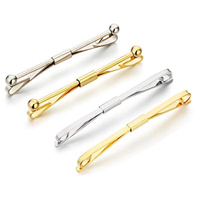 Men Tie Collar Bar Pin Set by AnotherKiss, 4 Pieces Silver Tone and Gold Tone ,Used for Men Shirt, Wedding, Party, Daily Business & More.