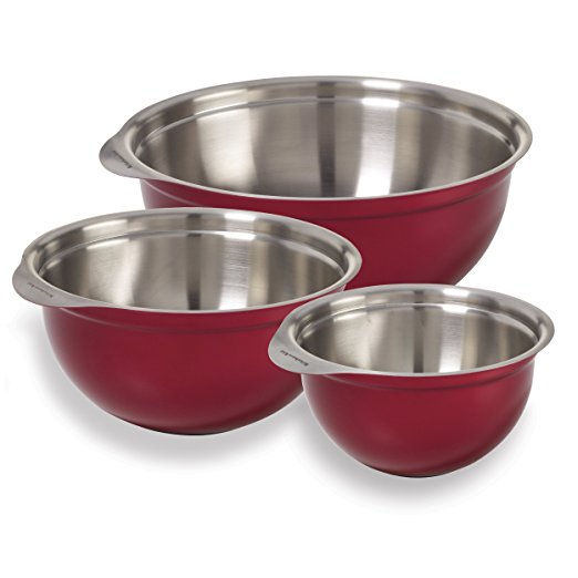 KitchenAid 3-Piece Stainless Steel Mixing Bowl Set, Candy Apple Red