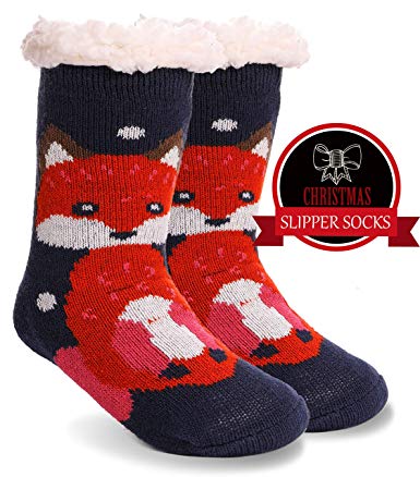 Girls Boys Slipper Socks Fuzzy Thick Warm Soft Heavy Fleece lined Winter Socks Christmas Stockings For Child Kid Toddler