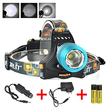 Boruit Super Bright Headlamp – T6 LED Headlight Flashlight- Rechargeable, Waterproof & Zoomable - Hands-Free Comfortable Wearing Headlights- Perfect Head Lamp for Camping, Hiking, Running, Reading