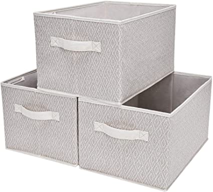 StorageWorks Woven Diamond Storage Baskets with Handles, Ornament Storage Box, Collapsible Shelves Storage Bins, Large, 3-Pack