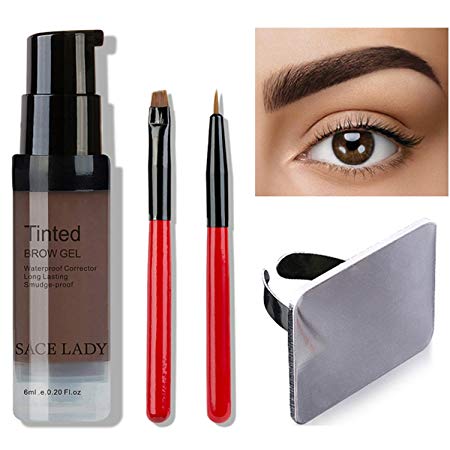 SACE LADY Semi Permanent Eyebrow Gel Makeup Kit, Waterproof Tint Brow Enhancer Color Gel with Eyebrow Sculpting Brushes, Makeup Mixing Blending Palette Tool (3.Black Brown)
