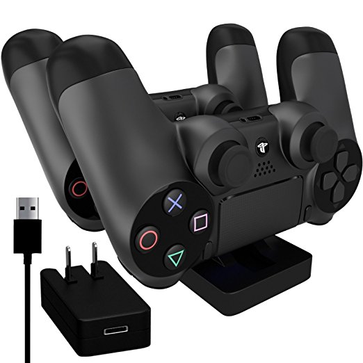 Ortz® PS4 Charging Station   FREE 10ft USB Cable w/ AC Adapter Included - Best Charger Dock Stand Base - Charge Playstation 4 Controllers - Works with PS4 Dual Shock Wireless Controller - 1 YEAR WARRANTY