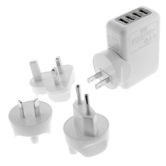 Importer520 Universal 4-Port Wall USB Wall Travel Home to AC Power Adapter 2.1 Amp Charger Travel Kit with Interchangeable Plugs (US, UK, EU, AU) For Nokia Mural 6750; iPhone 6 6 Plus 5s, 5c, 5, 4s, 4; iPad 5, Air, Mini; Samsung Galaxy S5 ACTIVE, S4, S3, S2, Note 4 3, 2; Google Nexus 4, 5, 7, 10; Motorola Droid Razr Maxx Moto X; HTC One X V S M8/ACE M7 M4,Mini; LG G2 G3 G Flex,G Pro 2,G Pad; Nokia Lumia 920 1020 1520 2520; Sony Xperia Z2;PS 4; Bluetooth Speakers & Headsets; External Battery Packs and Other Android Phone/Tablets (4 Port Global)