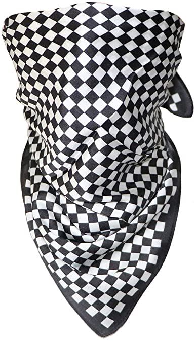 Rave Bandana Silk Headband Scarf Neck Face Mask for Men Women Checkerboard Black White Festival Clothing EDM