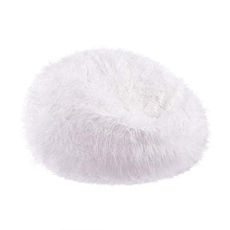 Acanva Large Plush Faux Fur Teardrop Slacker Bean Bag Chair for Adult and kid, White