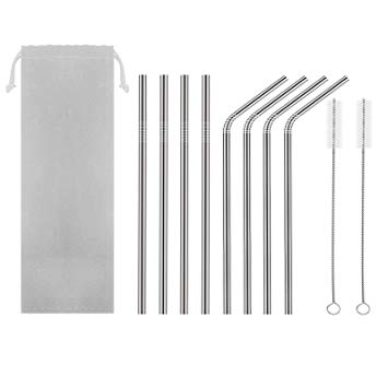 HAHOME FDA-Approved Extra Long 8.5'' Stainless Steel Drinking Straws,Reusable Metal Drinking Straws (4 Straight   4 Bent   2 Brushes)