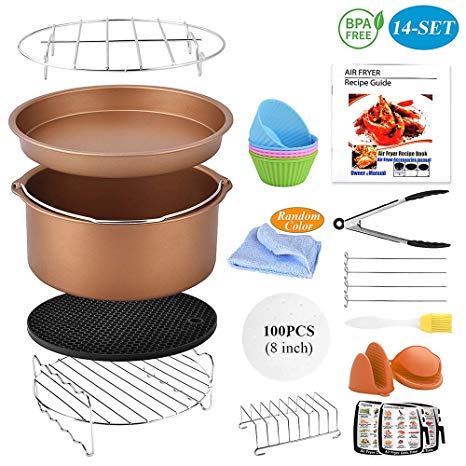 Air Fryer Accessories 8 Inch (XL) Fit with 4.2QT-5.8QT and Above for Deep Fryer Parts with Pizza Pan,Rack,Silicone Mat Brush Cups Mitts for Kitchen-13 Sets