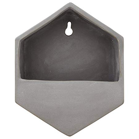 Rivet Modern Hexagonal Earthenware Wall Mount Planter, 7.7"H, Grey