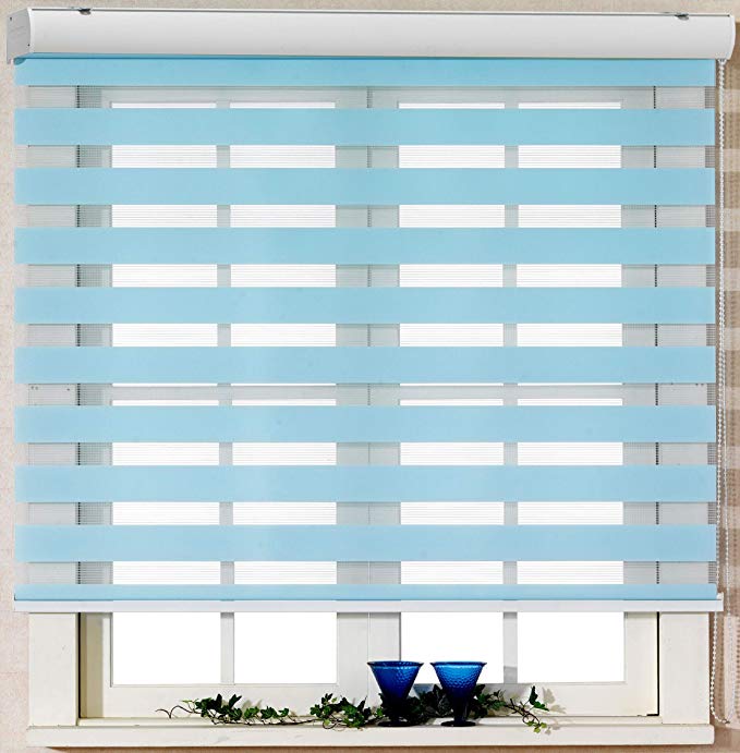 Foiresoft Custom Cut to Size, [Winsharp Basic, SkyBlue, W 55 x H 64 inch] Zebra Roller Blinds, Dual Layer Shades, Sheer or Privacy Light Control, Day and Night Window Drapes, 20 to 103 inch Wide
