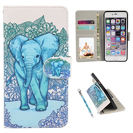 iPhone 6 Case, iPhone 6s 4.7" Case, Speedtek Elephant Pattern Premium PU Leather Wallet Flip Protective Skin Case with Magnetic Closure for Apple iPhone 6/6s 4.7" (with Credit Card/ID Card Slot)
