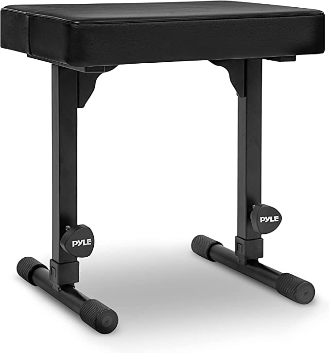 Pyle Adjustable Bench Portable Stool for Electronic Digital Keyboard Pianos, 4 Non Skid Sleeves, High Density Foam Padded Seat (PKNEZ459)