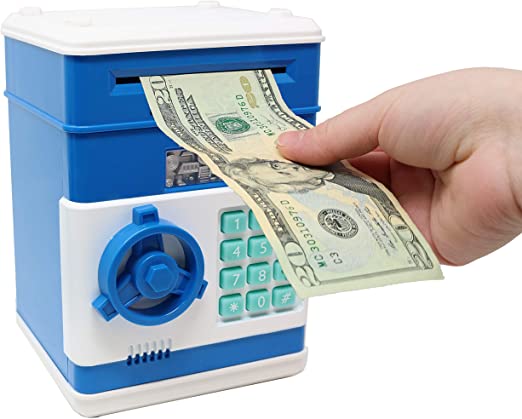 Smart Novelty Kids Electronic Piggy Bank Safe with Password Mini ATM Bank - Electronic Money Bank with Code for Kids Gifts (Blue)