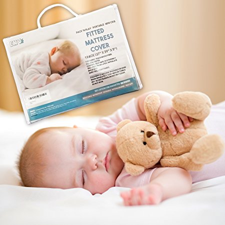 Crib Mattress Pad Cover for Baby Pack N Play, Fits All Portable Cribs, Mini & Foldable Mattresses, Waterproof, Dryer Safe, Cushioned & Comfy! Hypoallergenic, Toxin Free, Fitted Crib Protector!