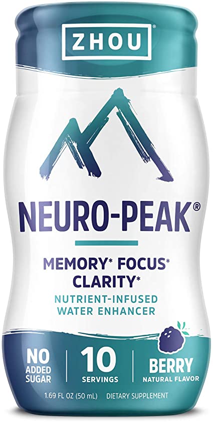 Zhou Neuro-Peak Water Enhancer | Memory, Focus, Clarity | Nutrient Infused | 1.69 fl oz, 10 Servings