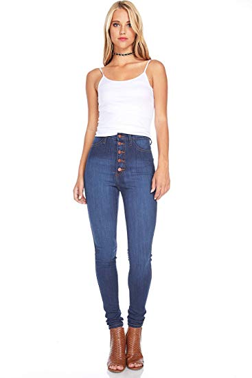 Vibrant Women's Juniors Button Fly Super High Waist Skinnys