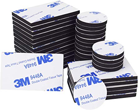 Double Sided Sticky Pads, 50 Pcs Double Adhesive Foam Pads Strong Mounting Tape, Black Round and Rectangle
