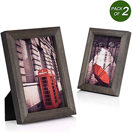 Emfogo 5x7 Picture Frames Photo Display for Tabletop or Wall Mount Solid Wood High Definition Glass Photo Frame Pack of 2 Weathered Grey