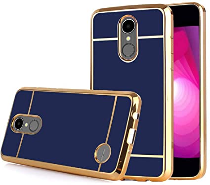 LG Aristo 3 Case, for LG Aristo 2 /Zone 4 /Tribute Dynasty/Phoenix 4/Fortune 2/Rebel 4 LTE/Risio 3/K8 2018/ K8 /K8 Plus Phone Case, Electroplate Slim Glossy Finish Shiny Luxury Case - Royal Blue Gold