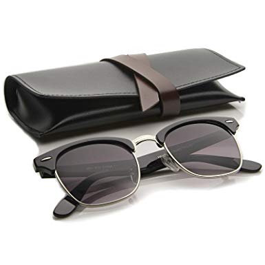 zeroUV - Premium Half Frame Horn Rimmed Sunglasses with Metal Rivets