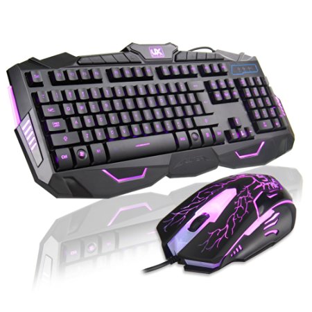 BlueFinger® Three Color Adjustable Luminous with Purple Red Blue Gaming Wired Keyboard and Mouse Combo Set Black   Bluefinger Customed Gaming Mouse Pad