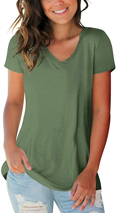 Womens Tops V Neck Tee Casual Short Sleeve and Long Sleeve T Shirts