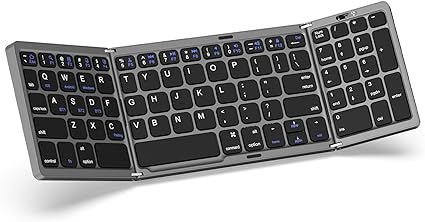 MoKo Foldable Bluetooth Keyboard, Multi-Device Folding Wireless Keyboard with Number Pad, Portable Keyboard for Laptop Tablet Phone, USB-C Rechargeable Travel Keyboard for Windows iOS Android, Gray