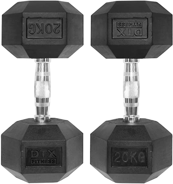 DTX Fitness 2x 20kg Rubber Dumbbell Hex Weights