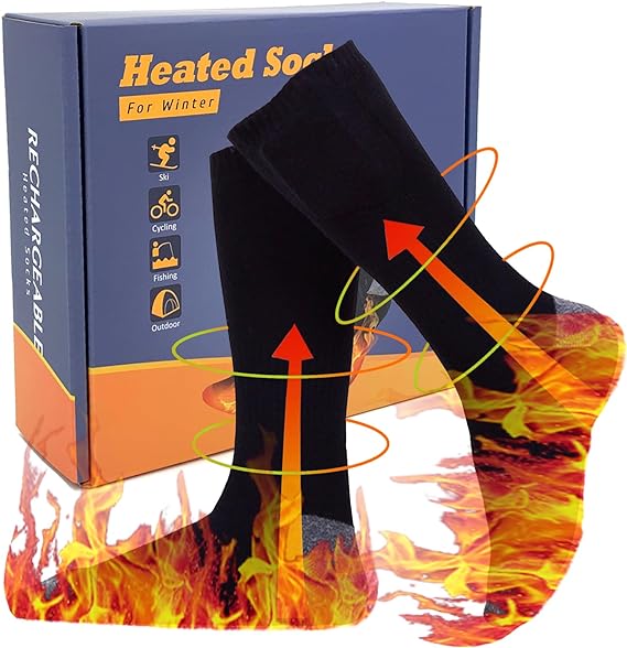 Heated Socks for Men Women - Rechargeable Electric Socks 3.7v 4000mAh, 3 Heating Settings Upgraded Thermal Sock Warm Cotton Socks for Outdoor Sport Camping, Fishing, Cycling Skiing