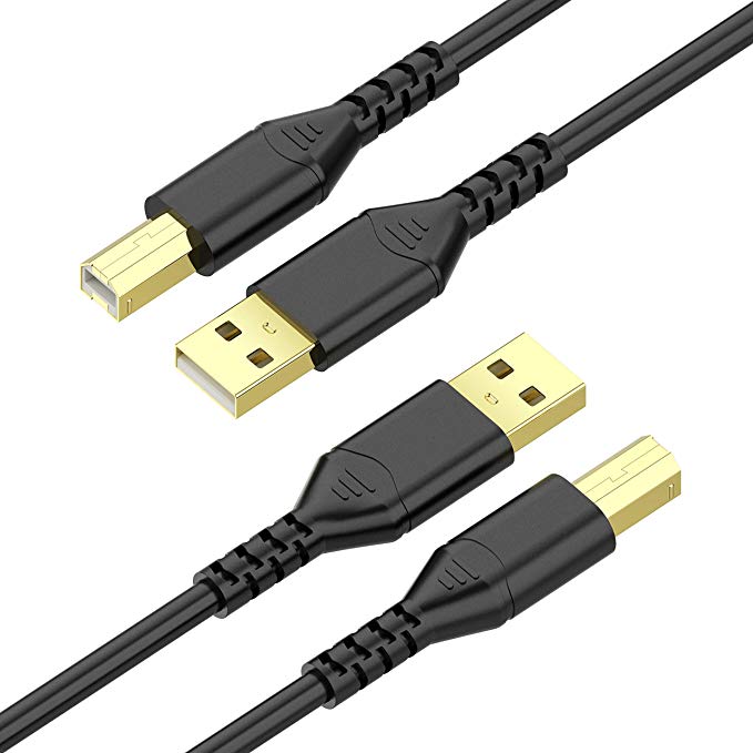 (2-Pack 10FT) Printer Cable, Benicabe USB 2.0 Type A Male to Type B Male Printer Scanner Cord High Speed for HP, Canon, Brother, Epson, Lexmark, Dell, Xerox, Samsung and More(Black)
