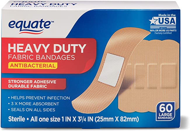 Durable Heavy-Duty Antibacterial Fabric Bandages, 60 Count
