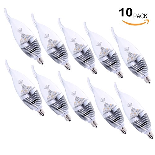 LEDMO10 Pack Flame Tip LED Candle Bulb E12 3W 25W Equivalent Warm White 3000K 270LM CRI80 Non-dimmable LED Candelabra Bulb