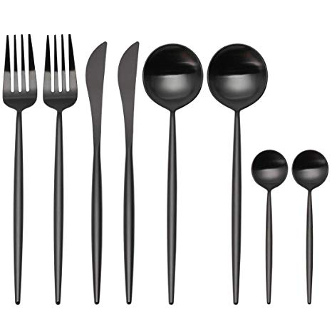 Flatware Set, Morgiana 8-Piece 18/10 Stainless Steel Flatware Sets Including Fork Spoons Knife Tableware Utensil Set Service for 2 (Black)